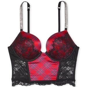 32A 34A 32B Victoria's Secret Shine Strap Bombshell PushUp Corset Top Red Plaid